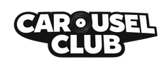 Black and white Carousel Club logo featuring a vinyl record